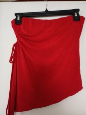 Red Strapless Ruched Side Skirt